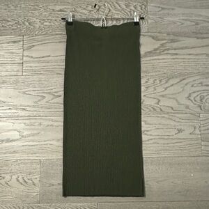 H&M Dark Green Ribbed Midi Skirt